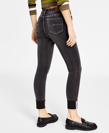 Tommy Jeans Women's Mid Rise Cuffed Skinny Jeans Gray Size Small