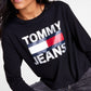 Tommy Jeans Women's Cotton Logo Graphic Top Black Size Large