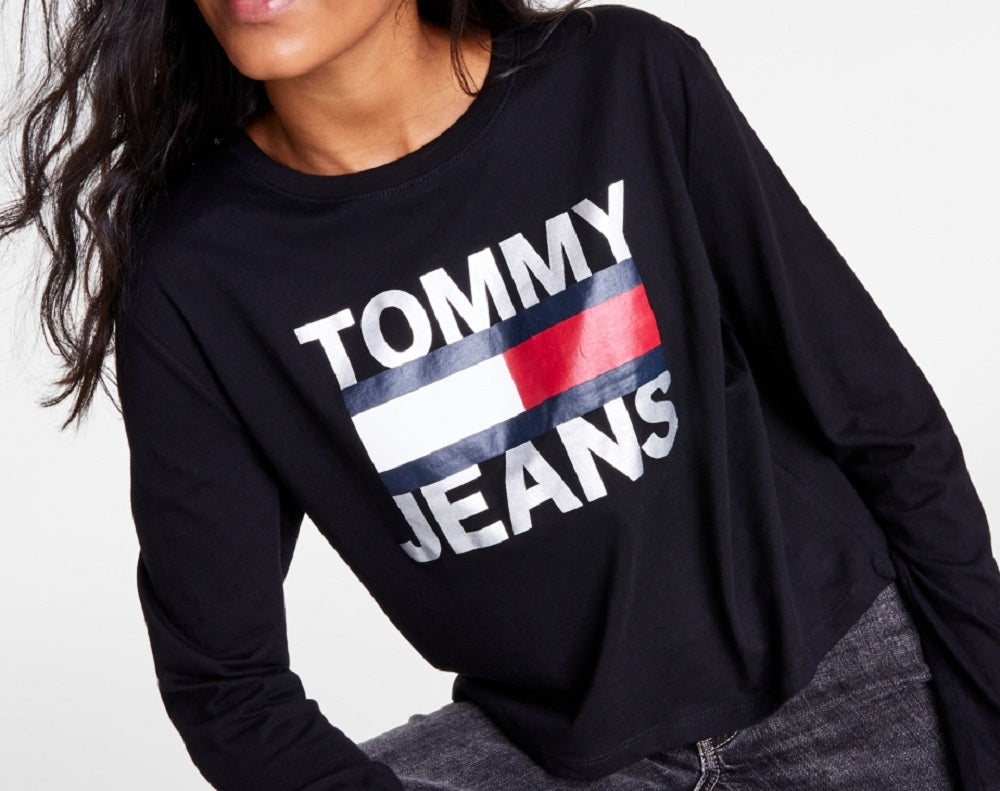 Tommy Jeans Women's Cotton Logo Graphic Top Black Size Large