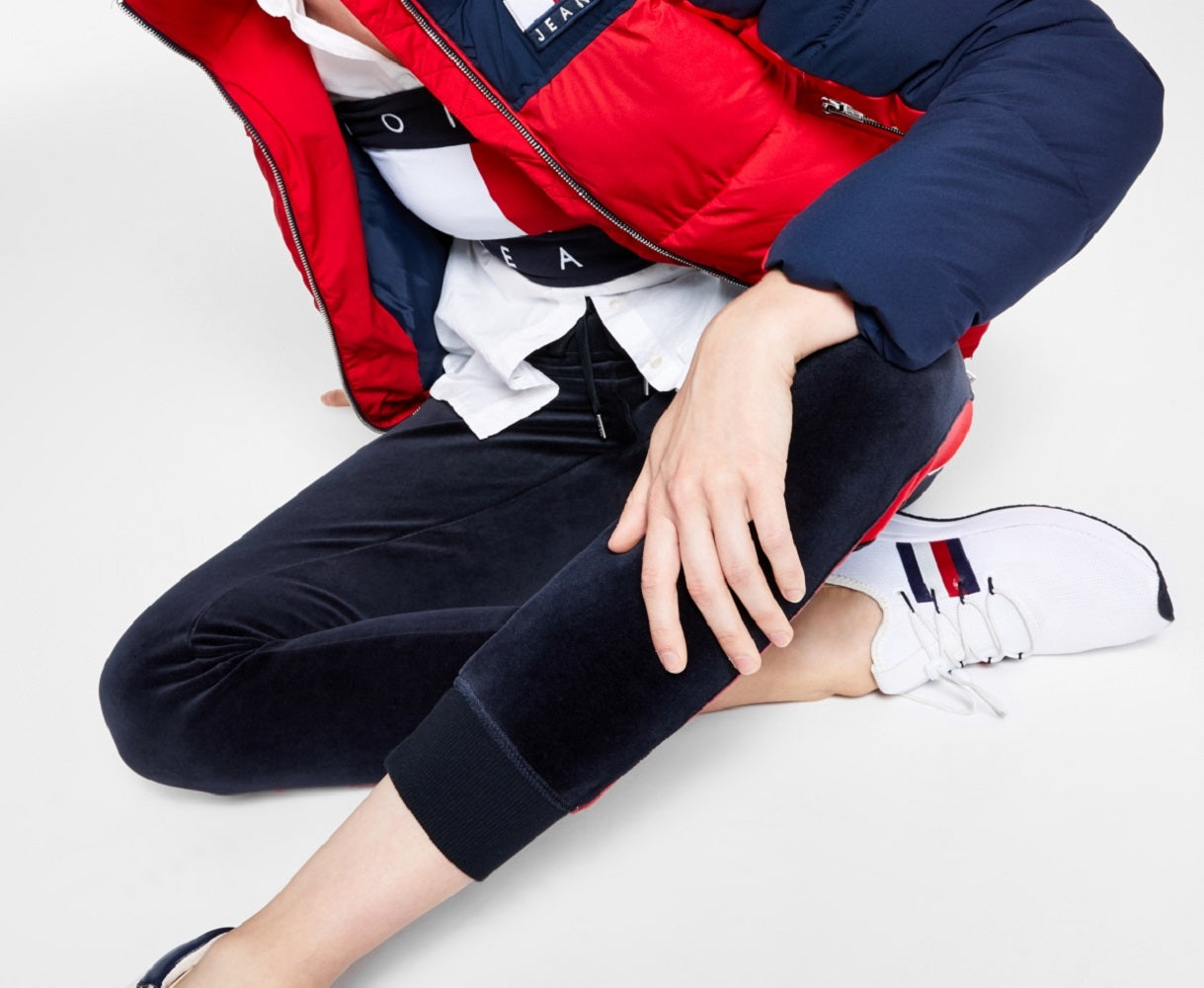 Tommy Jeans Women's Colorblocked Puffer Coat Red Size Large