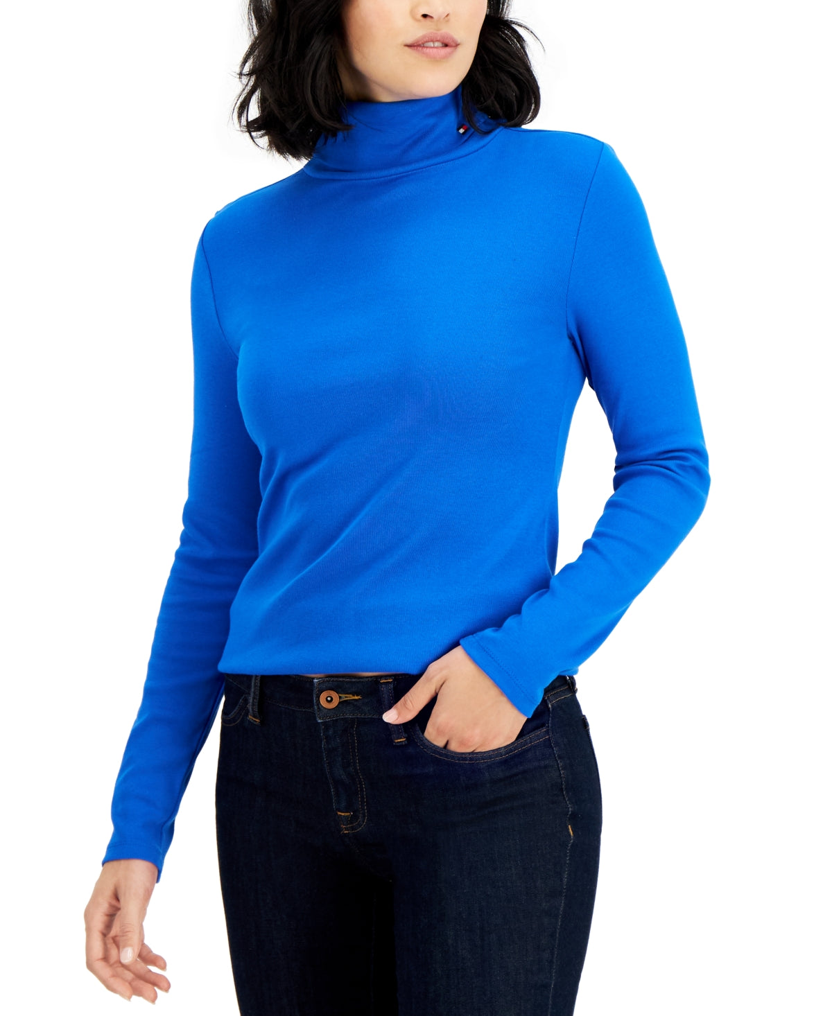 Tommy Hilfiger Women's Cotton Turtleneck Top Blue Size Large