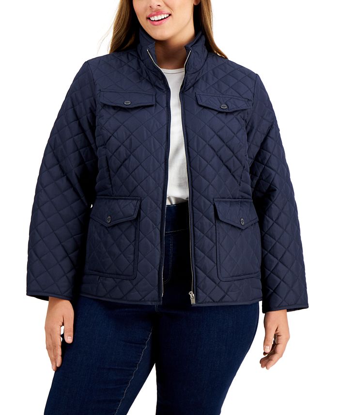 Tommy Hilfiger Women's Quilted Logo Patch Jacket Blue Size 2X