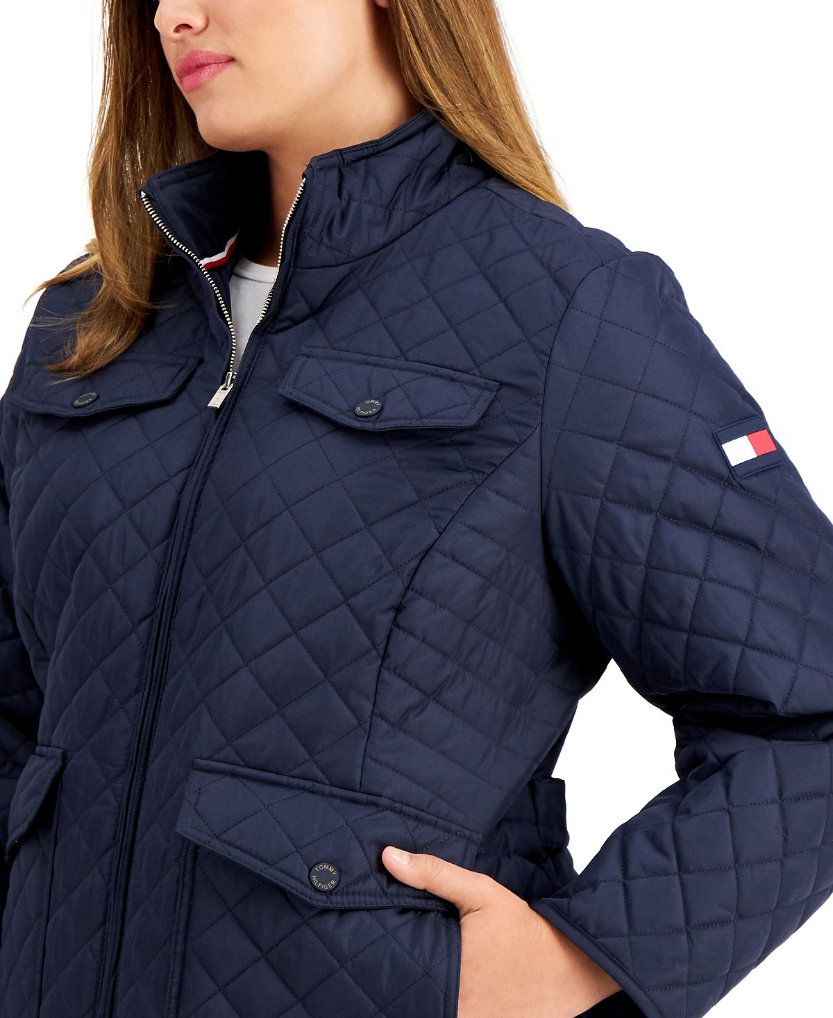 Tommy Hilfiger Women's Quilted Logo Patch Jacket Blue Size 2X