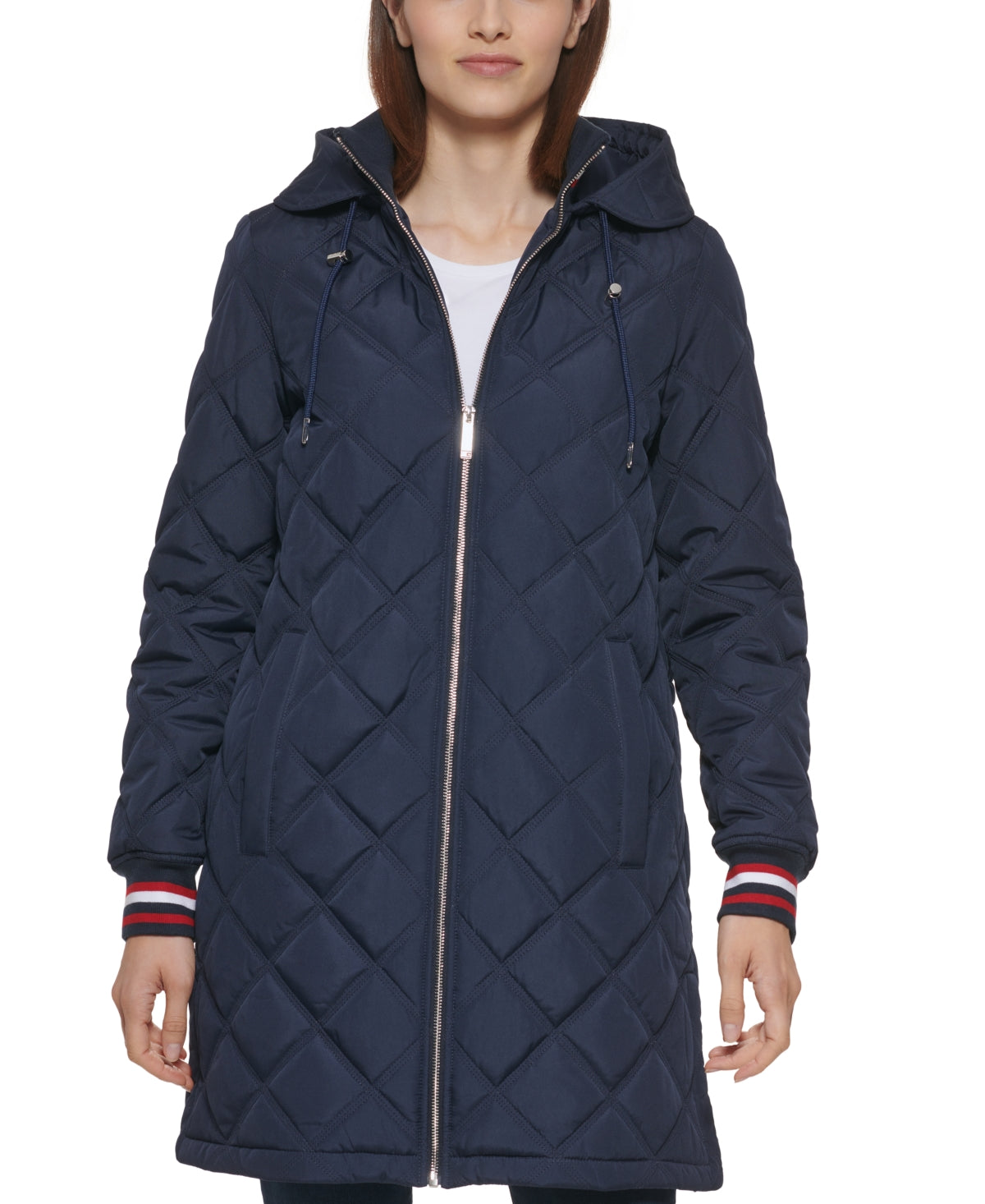 Tommy Hilfiger Women's Hooded Quilted Coat Blue Size Large