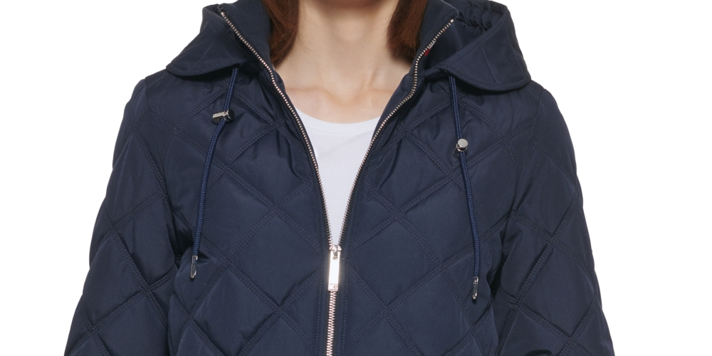 Tommy Hilfiger Women's Hooded Quilted Coat Blue Size Large