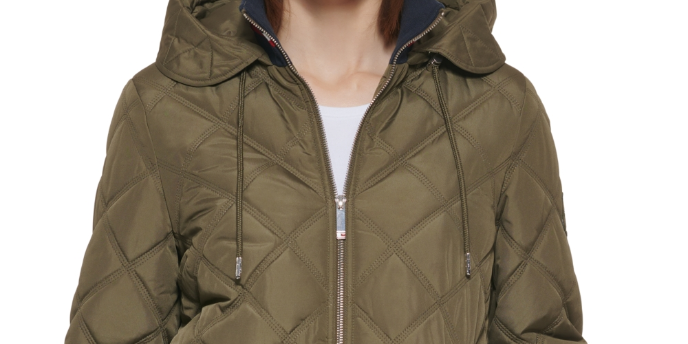 Tommy Hilfiger Women's Hooded Quilted Coat Green Size Large