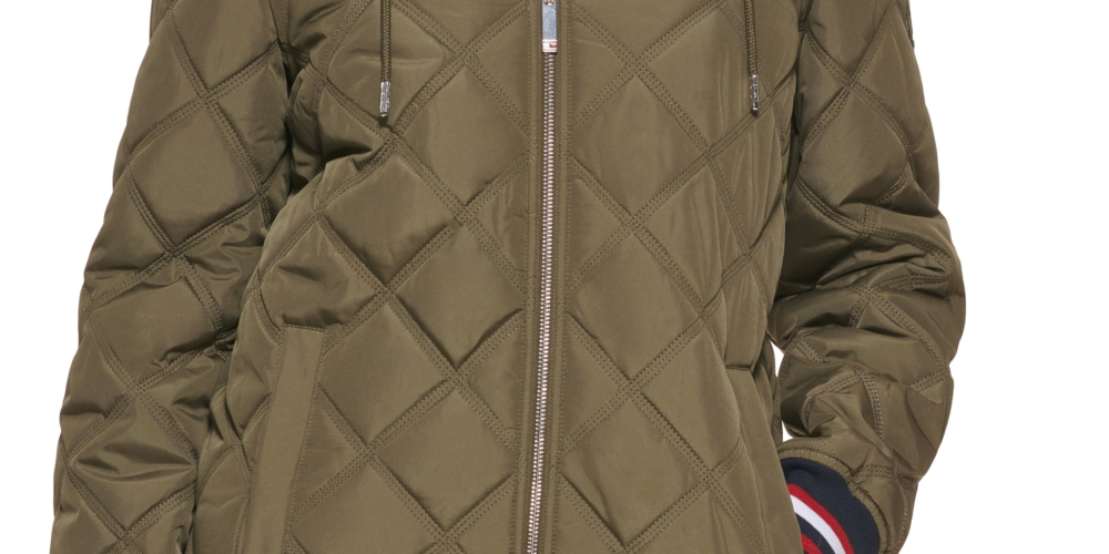 Tommy Hilfiger Women's Hooded Quilted Coat Green Size Large