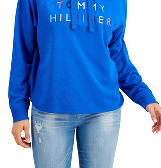 Tommy Hilfiger Women's Embroidered Raglan Hoodie Blue Size Large