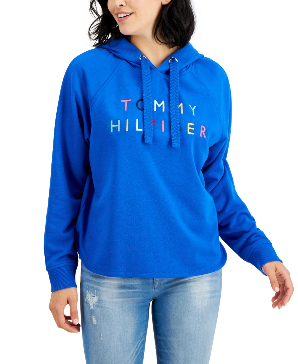 Tommy Hilfiger Women's Embroidered Raglan Hoodie Blue Size Large