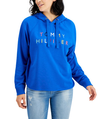 Tommy Hilfiger Women's Embroidered Raglan Hoodie Blue Size Large
