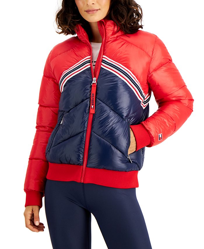 Tommy Hilfiger Women's Sport Colorblocked Puffer Jacket Red Size XX Large