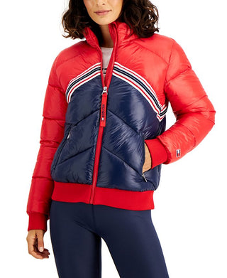 Tommy Hilfiger Women's Sport Colorblocked Puffer Jacket Red Size XX Large