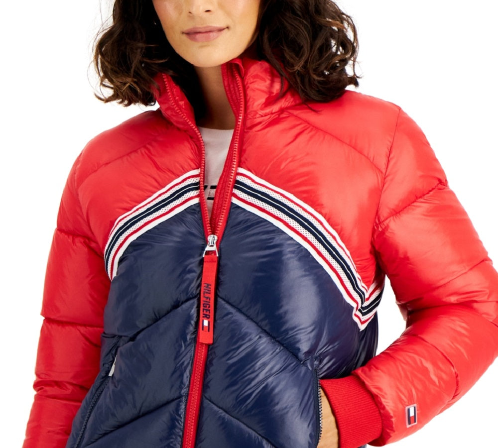 Tommy Hilfiger Women's Sport Colorblocked Puffer Jacket Red Size XX Large