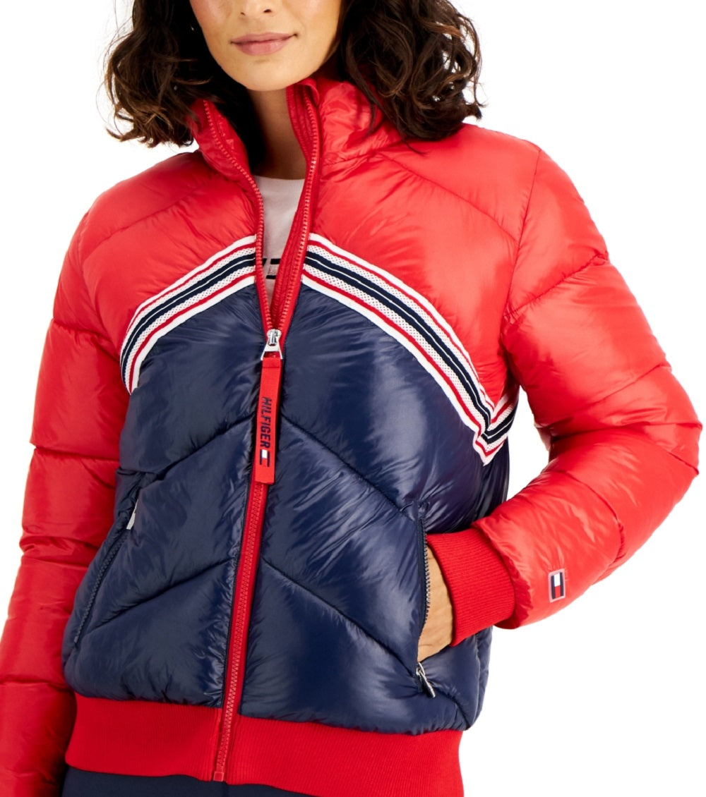 Tommy Hilfiger Women's Sport Colorblocked Puffer Jacket Red Size Small