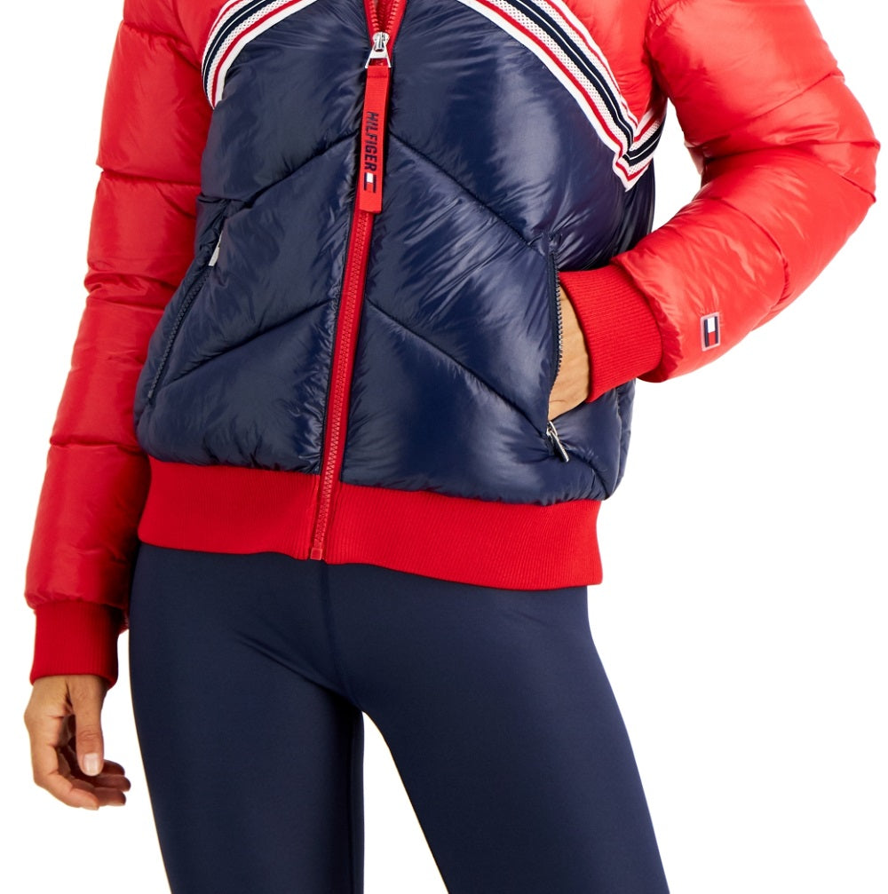 Tommy Hilfiger Women's Sport Colorblocked Puffer Jacket Red Size Small