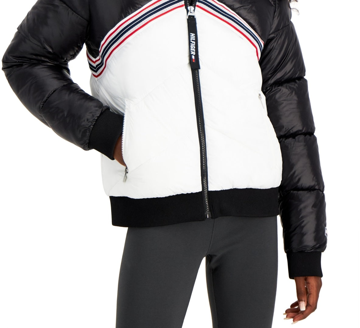 Tommy Hilfiger Women's Sport Colorblocked Puffer Jacket Black Size X-Small