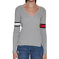 Tommy Jeans Women's Cotton V Neck Flag Sleeve Sweater Gray Size Large