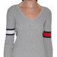 Tommy Jeans Women's Cotton V Neck Flag Sleeve Sweater Gray Size Large