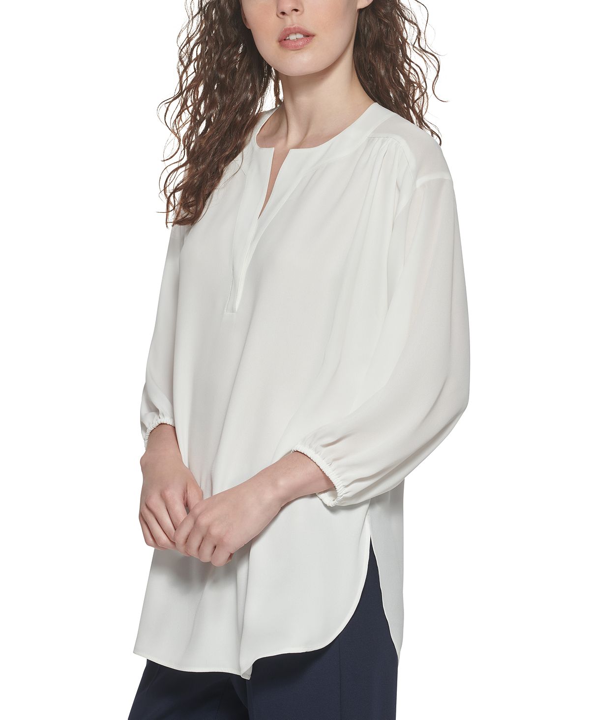 Tommy Hilfiger Women's Long Sleeve Woven Tunic White Size X-Large