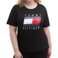 Tommy Hilfiger Women's Stretch Logo Graphic Short Sleeve Crew Neck T-Shirt Black Size 3X