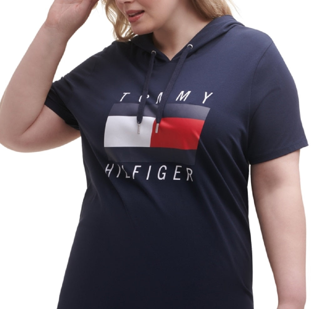 Tommy Hilfiger Women's Logo Graphic Short Sleeve Short Shirt Dress Blue Size 2X