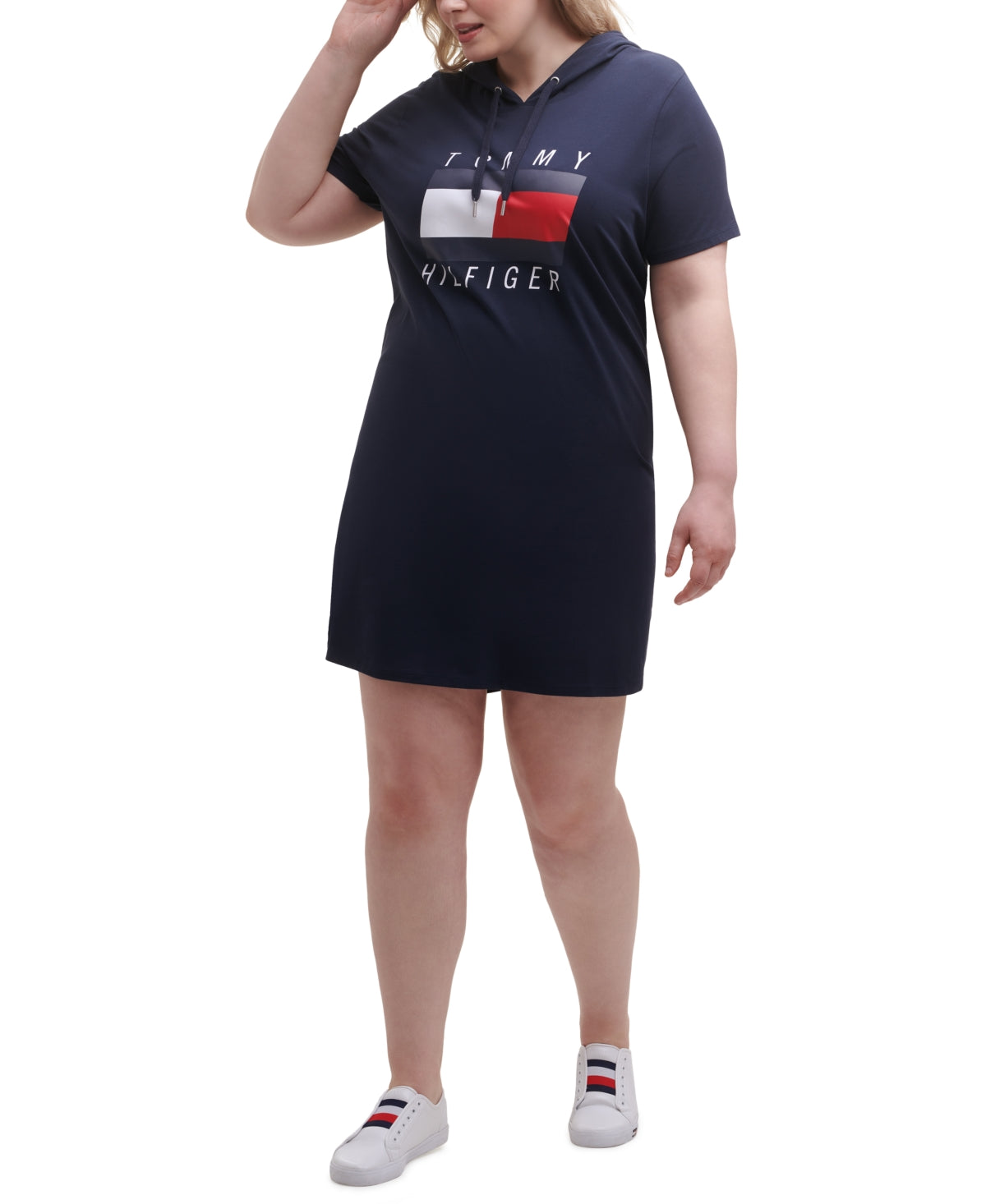 Tommy Hilfiger Women's Logo Graphic Short Sleeve Short Shirt Dress Blue Size 2X