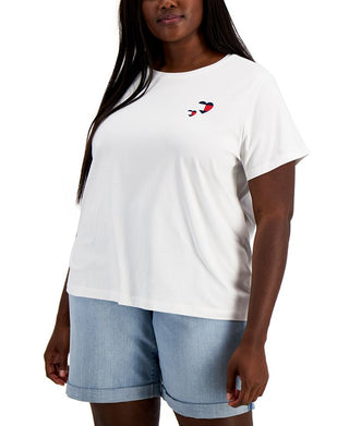 Tommy Hilfiger Women's Embroidered Double Heart T-Shirt White Size 3X