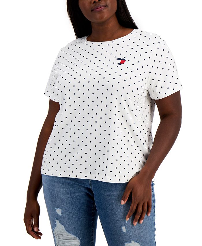 Tommy Hilfiger Women's Embroidered Heart Logo T-Shirt White Size 2X