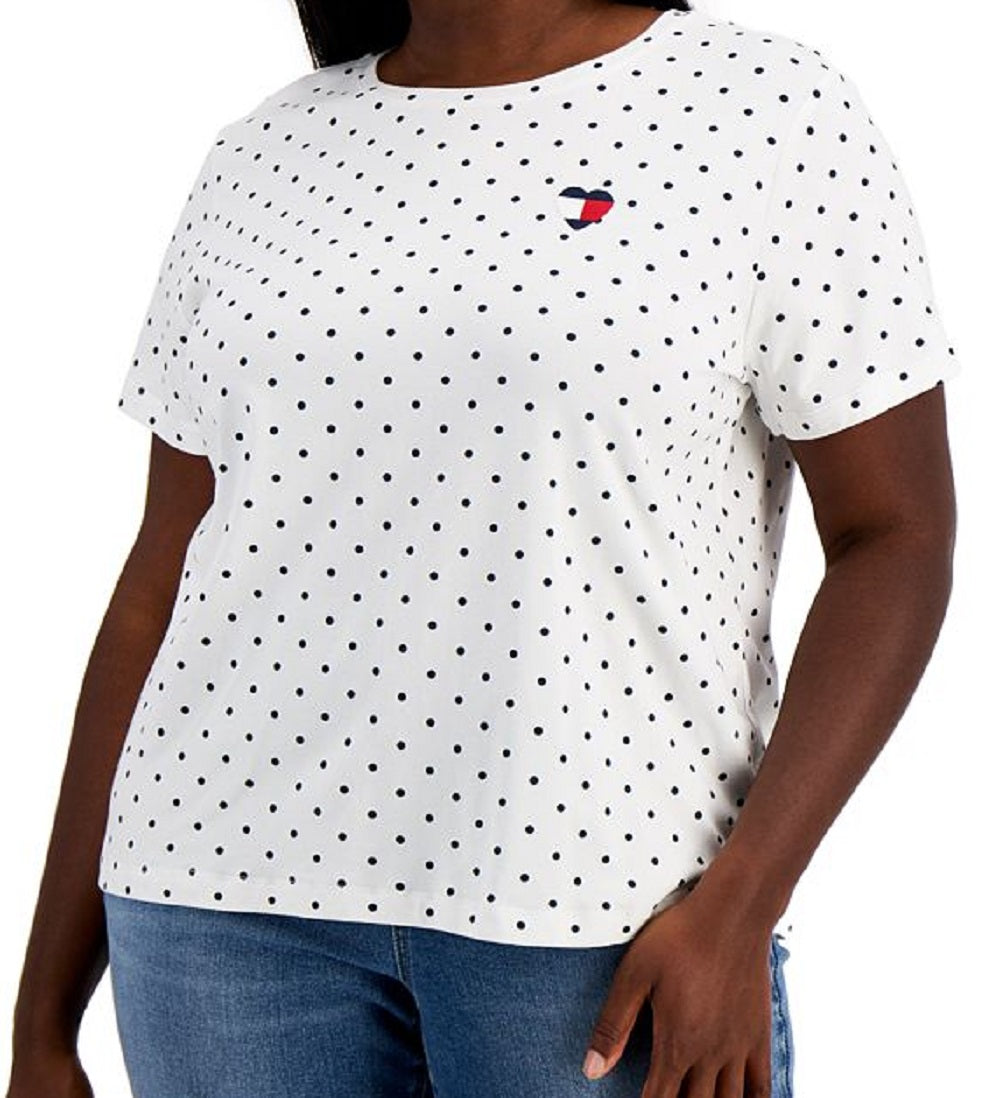 Tommy Hilfiger Women's Embroidered Heart Logo T-Shirt White Size 2X
