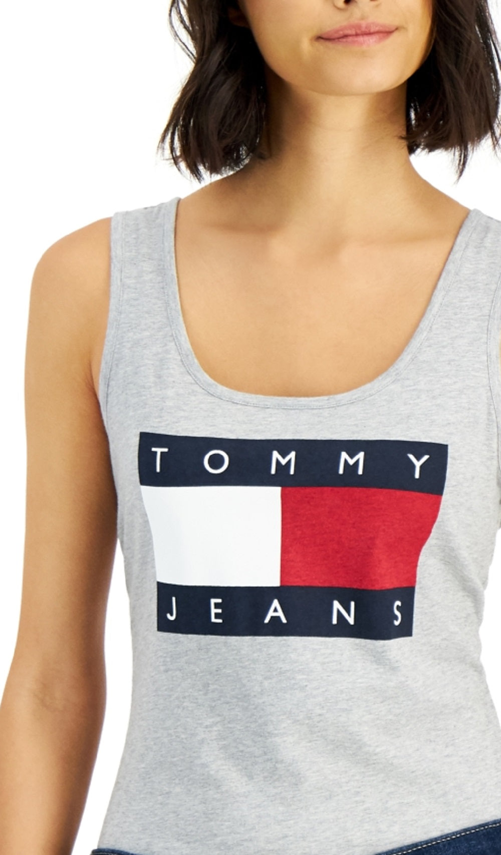 Tommy Jeans Women's Sleeveless Scoop Neck Body Suit Top Gray Size X-Large