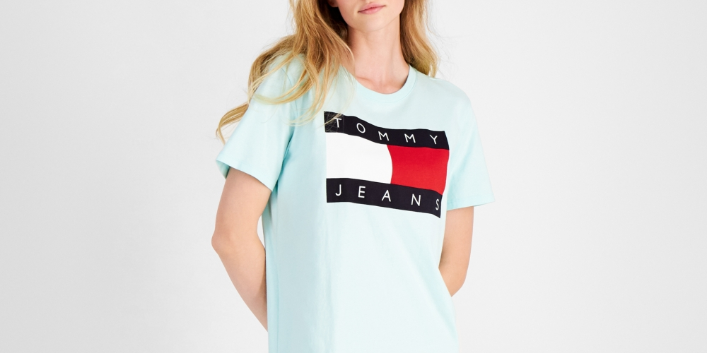 Tommy Jeans Women's Short Sleeve Flag Tee Dress Blue Size Small