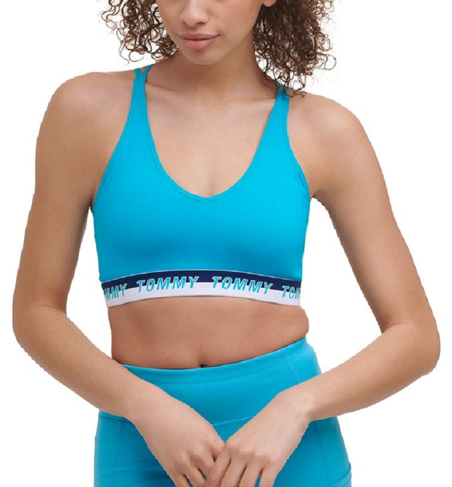 Tommy Hilfiger Women's Logo Fitness Sports Bra Blue Size X-Large