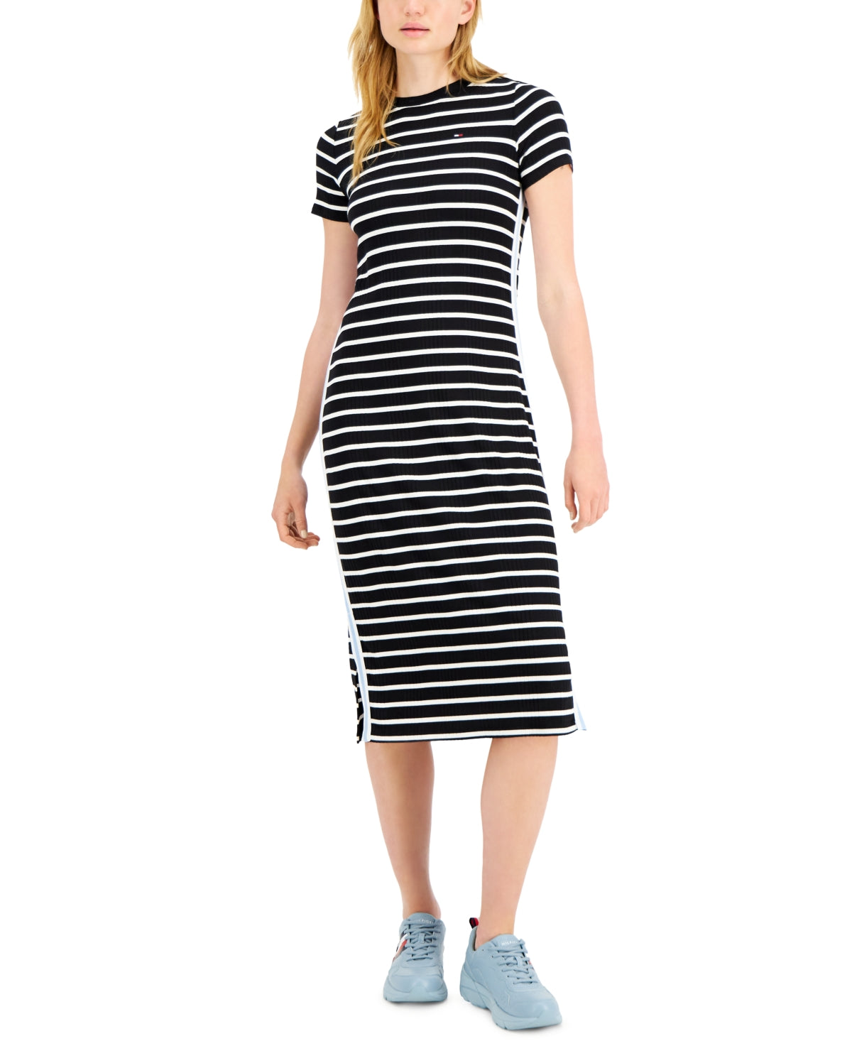 Tommy Jeans Women's Rib Stipe Midi Dress Black Size Small
