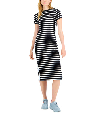 Tommy Jeans Women's Rib Stipe Midi Dress Black Size Small