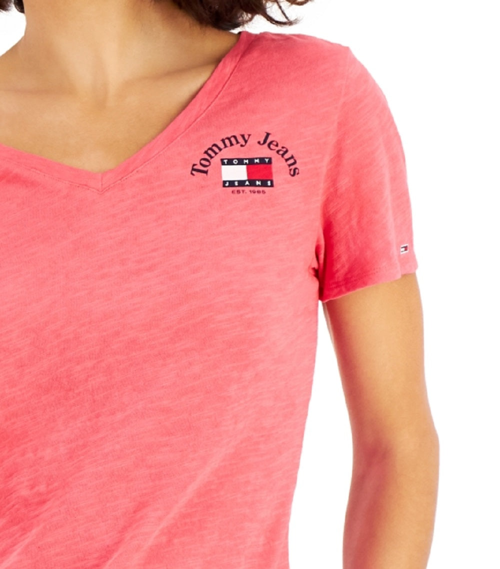 Tommy Jeans Women's V Neck Cotton T-Shirt Red Size Medium