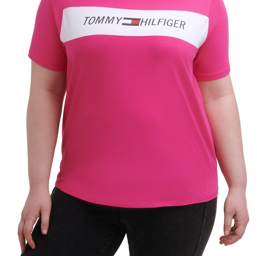 Tommy Hilfiger Women's Sport Plus Logo Graphic T-Shirt Pink Size 3X