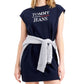 Tommy Jeans Women's Logo Cap Sleeve Sweatshirt Dress Blue Size Large