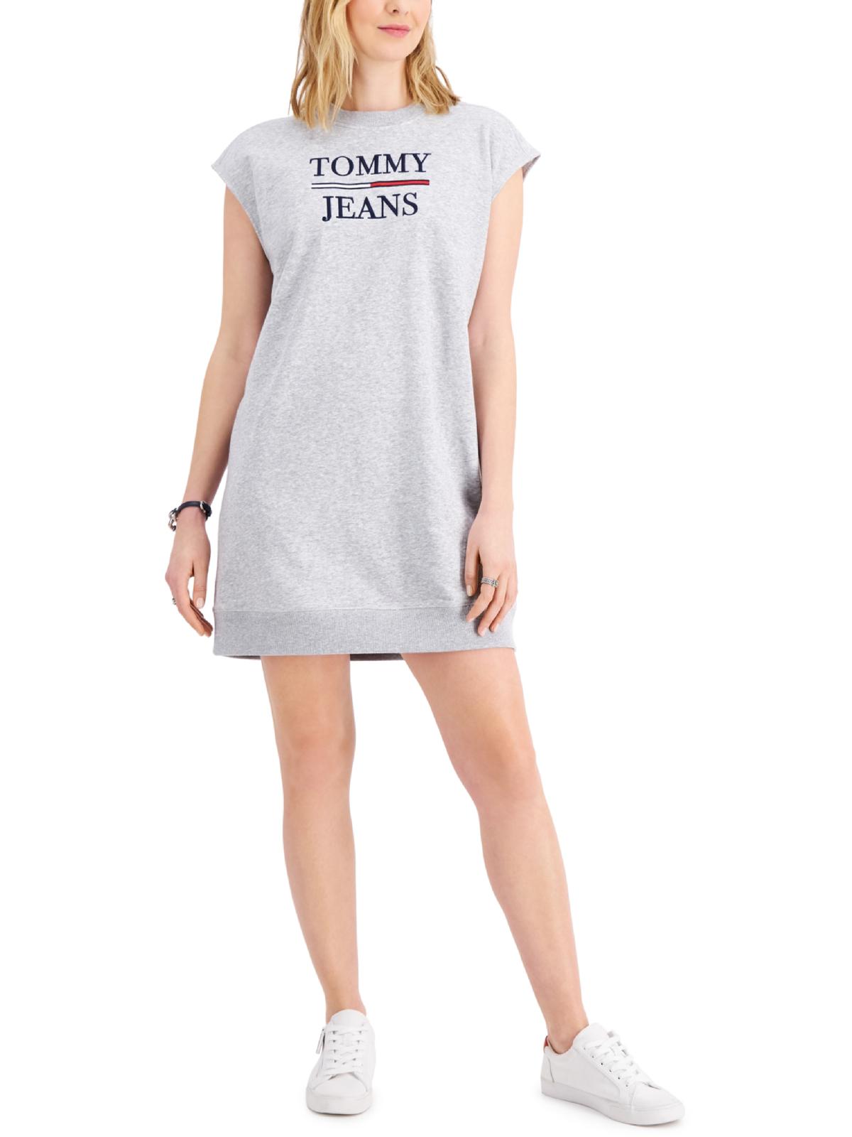 Tommy Jeans Women's Cap Sleeve Logo Dress Gray Size X-Large