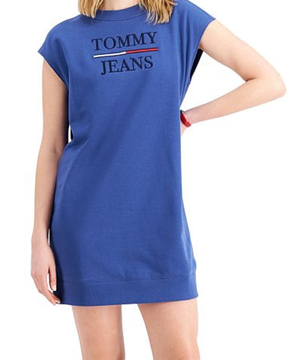 Tommy Jeans Women's Cap Sleeve Logo Dress Blue Size X-Large