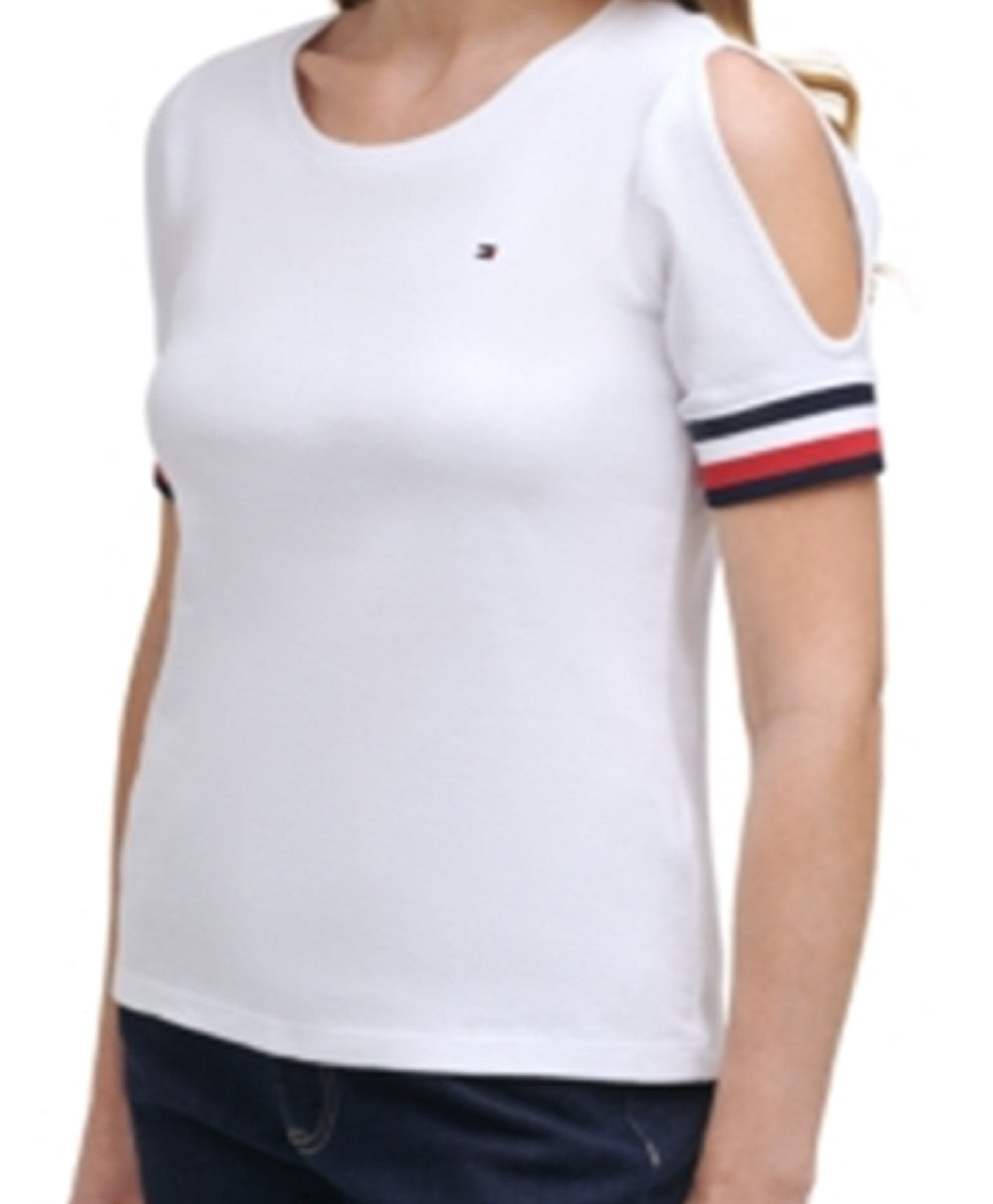 Tommy Hilfiger Women's Cold Shoulder Scoop Neck Top White Size Small