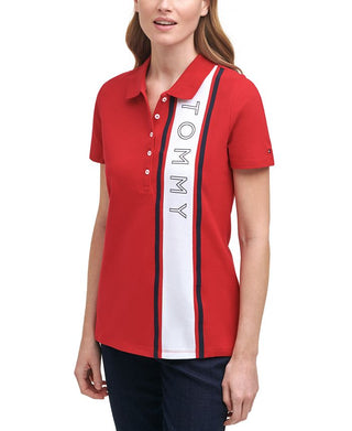 Tommy Hilfiger Women's Logo Polo Top Red Size Large
