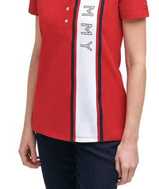 Tommy Hilfiger Women's Logo Polo Top Red Size Large