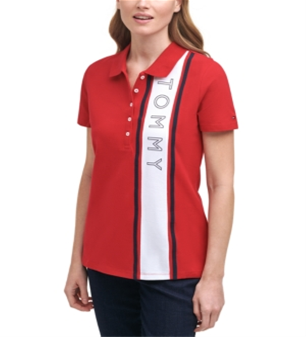 Tommy Hilfiger Women's Logo Polo T-Shirt Red Size Medium