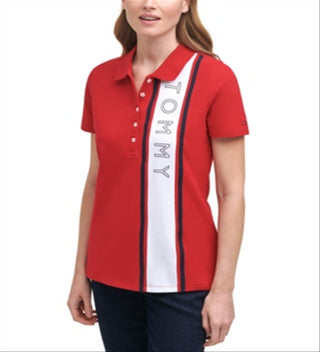Tommy Hilfiger Women's Logo Polo T-Shirt Red Size Medium