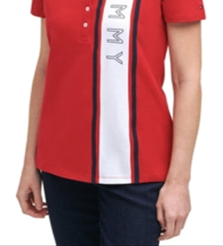 Tommy Hilfiger Women's Logo Polo T-Shirt Red Size Medium
