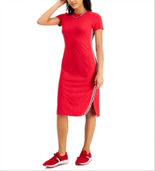 Tommy Jeans Women's Striped Long T-Shirt Dress Red Size X-Small
