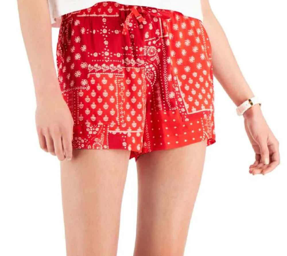 Tommy Jeans Women's Bandana Woven Paisley Dress Shorts Red Size Large