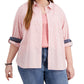 Tommy Hilfiger Women's Gingham Button Down Top Pink Size 2X