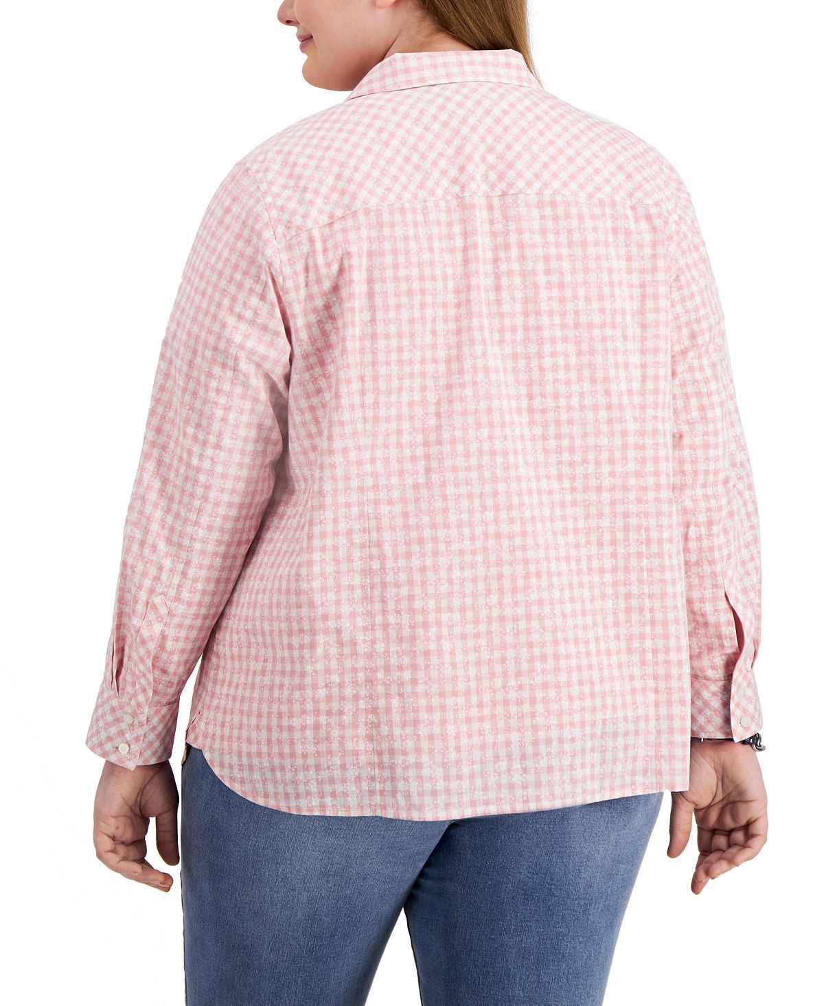 Tommy Hilfiger Women's Gingham Button Down Top Pink Size 2X