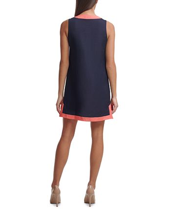 Tommy Hilfiger Women's Contrast Trim Shift Dress Blue Size 12